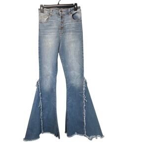 Lucky & Blessed Womens 8 Flare Bell Western Jeans Distressed Festival